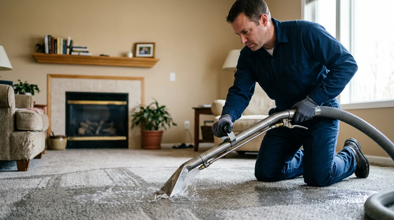 Water damage restoration technician working near Atlanta, IN